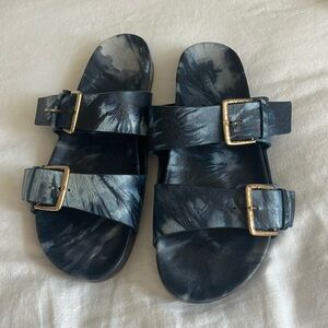 Ulla Johnson leather blue tie dye slides
